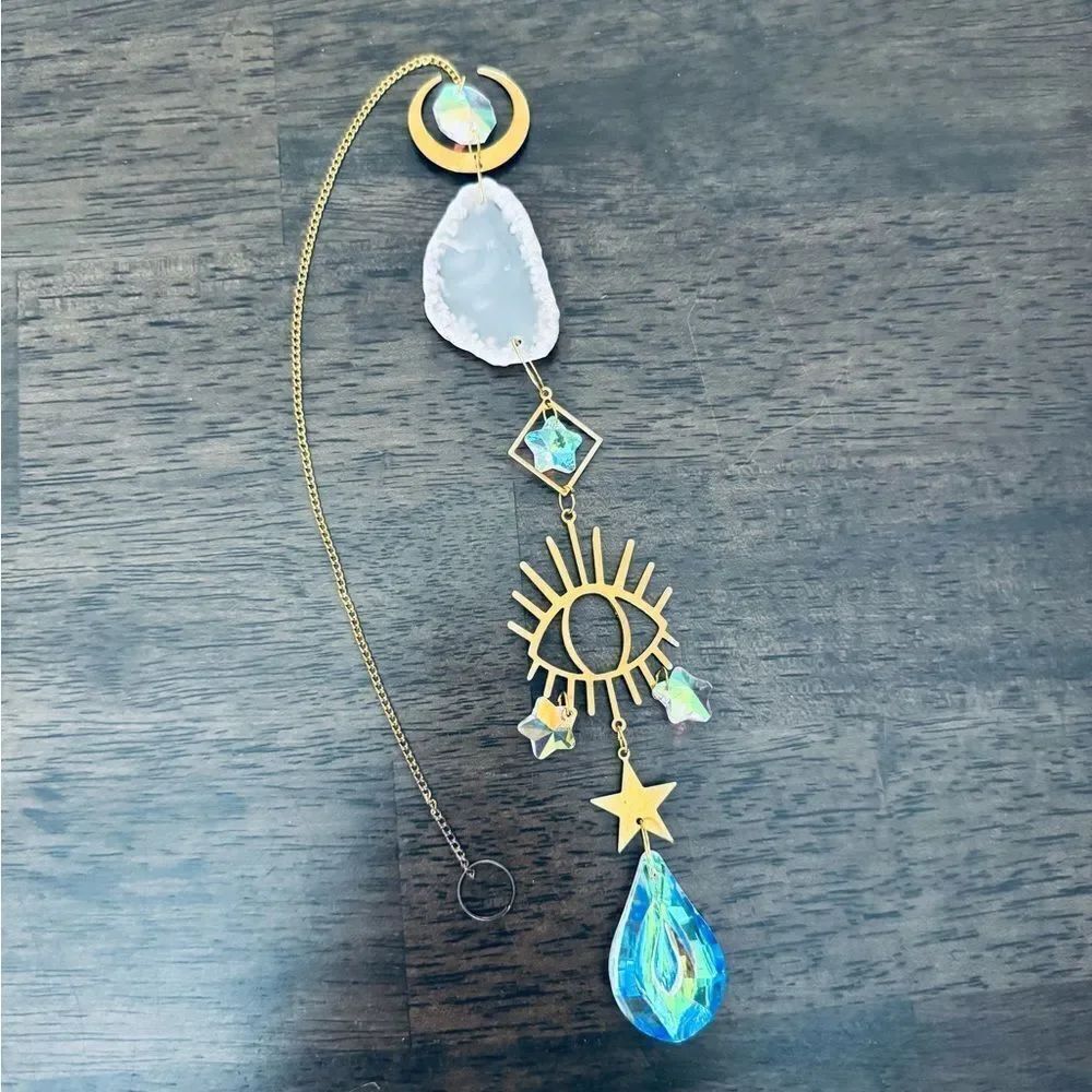 Mystical Crystal Geode Gold Eye Ornament Hanger